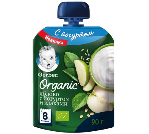 Детское питание в Молдове Gerber Organic Пюре яблоко с йогуртом и злаками 90 гр. (8м +) gerber organic Пюре яблоко с йогуртом и злаками 90 гр. (8м +)