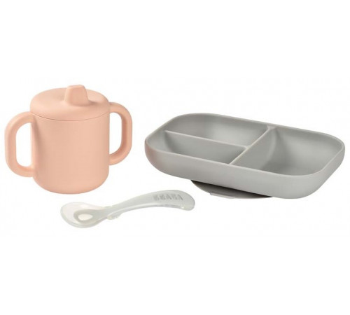  beaba 5068 Набор посуды силикон (3 предмета) розовый