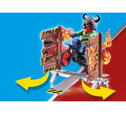 playmobil 70553 constructor "motocross stunt show cu un zid de foc"