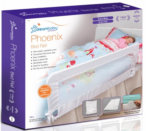 dreambaby f719 barieră de siguranță pe pat (110 x 45,5 cm) alb