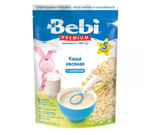 bebi premium terci de fulgi de ovăz cu lapte (5 m+) 200 gr.