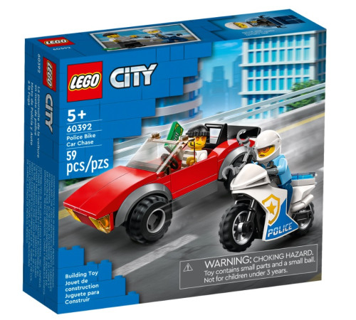  lego city 60392 Конструктор "Погоня на полицейском мотоцикле" (59 дет.)