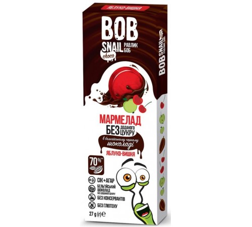  bob snail marmelada naturala "mere-vișine" în ciocolată neagră belgiană (27 gr.)