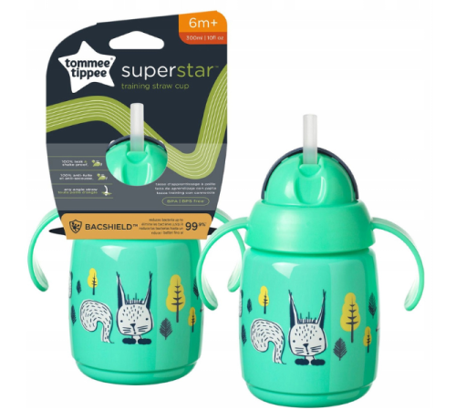 tommee tippee tt0389 cană cu pai "superstar" verde (6 luni+) 300 ml.