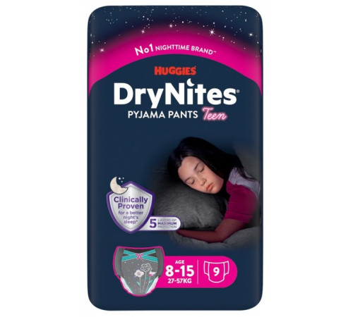 Впитывающие трусики huggies drynites girl (27-57 кг.) 9 шт.