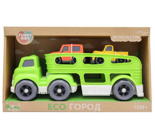 Jucării pentru Copii - Magazin Online de Jucării ieftine in Chisinau Baby-Boom in Moldova Funky Toys FT0416365 Camion Eco cu 2 mașini (30 cm) verde  funky toys ft0416365 camion eco cu 2 mașini (30 cm) verde