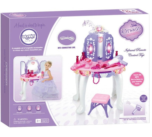  98135 măsuță de toaletă de joacă pentru copii, cu oglindă, lumini și accesorii