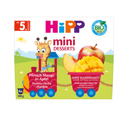  hipp 5805 organic mini-desert mar-piersic-mango 5+ (4 x 100 gr) 400gr