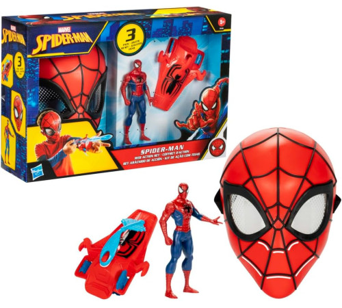 spider-man f9196 set de joc 3-&icirc;n-1 "marvel spider-man: mască, figurină și lansator"