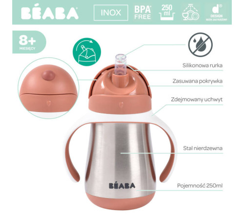beaba cana inox cu pai "terracotta" 250 ml. (8 m.+) b913587