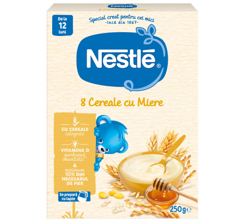  nestle terci 8 cereale cu miere fara lapte 250 gr. (12 m+)