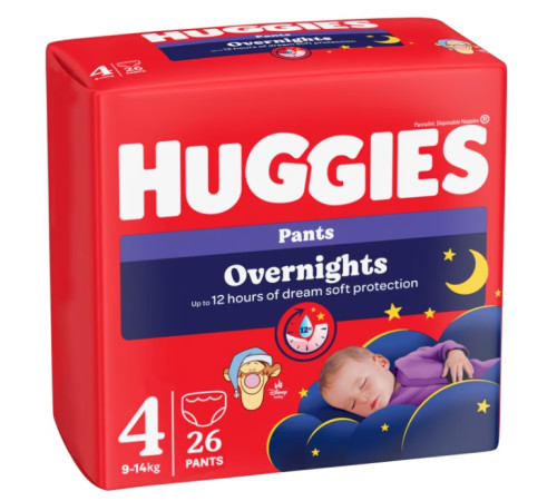 scutece-chilotei de noapte "huggies overnights" 4  (9-14 kg) 26 buc. 