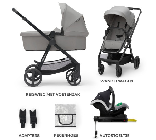 kinderkraft carucior 4in1 newly + mink pro cu baza gri