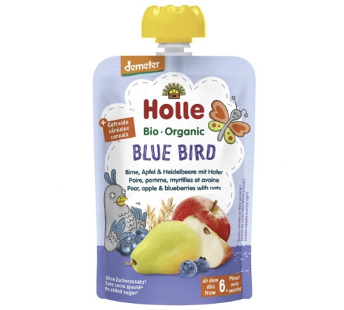  holle bio organic "blue bird" piure de mere, pere, afine si ovaz (6 luni+) 100 gr.