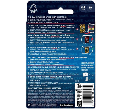 uno jlh43 joc de cărți "mincinos"