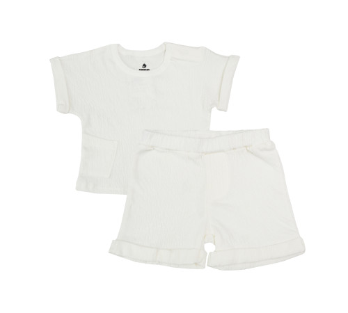  minikin 25062086 set de tricou și pantaloni scurți "naturelle" (m.86) milk