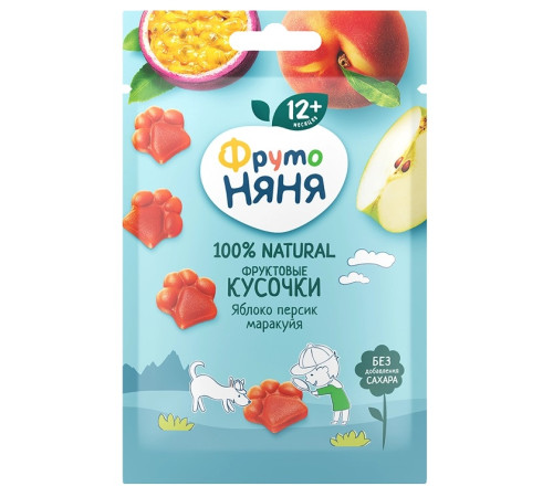 ФрутоНяня bucăți de mere, piersici și fructul pasiunii 15 g. (12 l+)