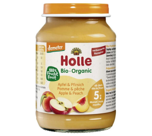 Holle Bio Organic Пюре яблоко и персик (5 м+) 190 гр.  holle bio organic Пюре яблоко и персик (5 м+) 190 гр.