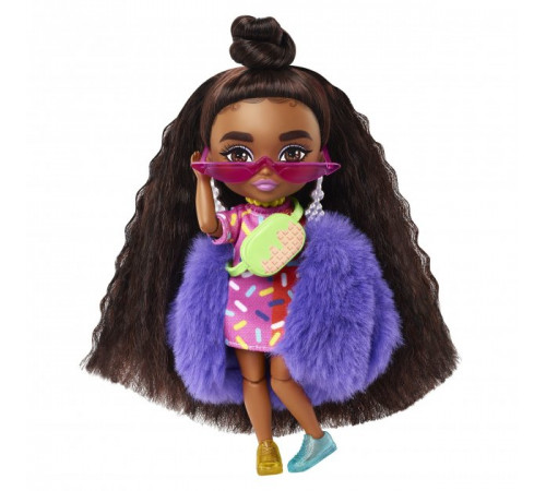  barbie hgp63 Кукла "extra minis" Модница в фиолетовой пушистой шубке