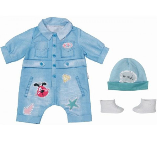 zapf creation 832592 set haine pentru păpuși "baby born deluxe jeans overall" (43 cm.)