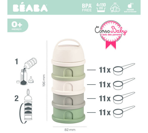 beaba 5741 recipiente pentru lapte praf (4 camere)  gri/verde