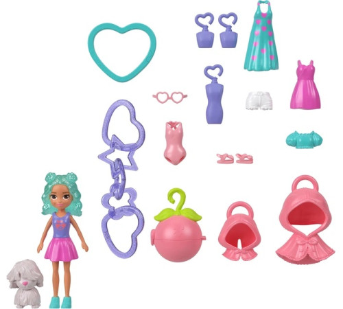 polly pocket jkr46 păpușă breloc cu accesorii (7,5 cm) &icirc;n sort.