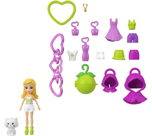 polly pocket jkr46 păpușă breloc cu accesorii (7,5 cm) &icirc;n sort.