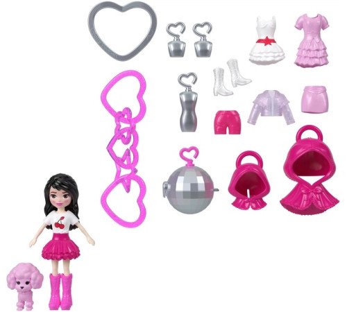 polly pocket jkr46 păpușă breloc cu accesorii (7,5 cm) &icirc;n sort.