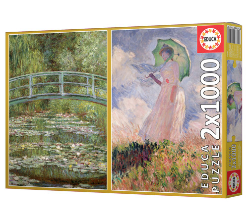 educa 19270 puzzle "claude monet – iaz cu nuferi, femeie cu umbrela" (2x1000el)