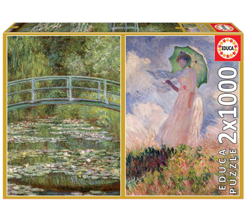 educa 19270 puzzle "claude monet – iaz cu nuferi, femeie cu umbrela" (2x1000el)