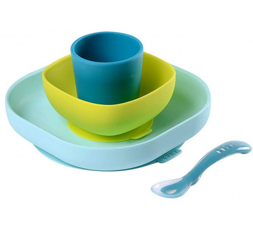  beaba 2673 Набор посуды силикон (4 предмета) голубой