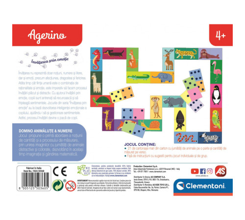 as kids 1024-50360 joc educativ agerino "domino animăluțe și numere" 