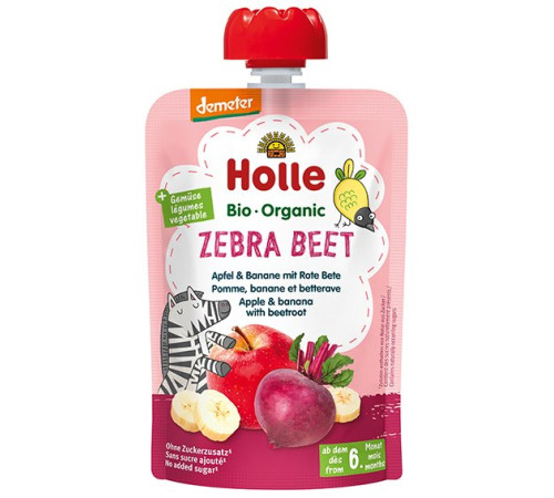 Детское питание в Молдове holle bio organic Пюре "zebra beet" яблоко, банан и свекла (6 м.+) 100 гр.