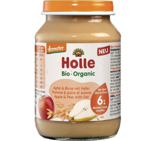  holle bio organic piure de mere, pere si fulgi de ovaz (6l+) 190g.