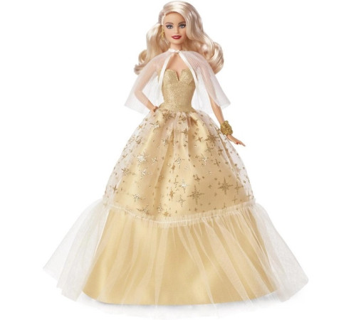 barbie hjx04 papusa "holiday collector" in rochie aurie de lux