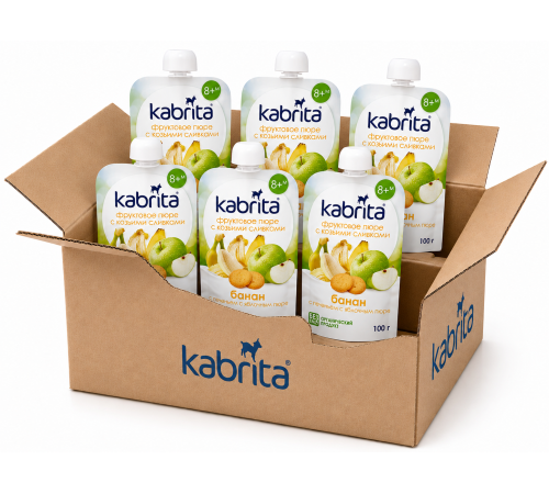  mega pack kabrita Пюре с козьими сливками "Банан-печенье-яблоко" (6 х 100) 600 гр.