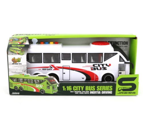 js162a autobuz alb cu frictiune, 1:16, jstoys (sunete si lumini) zja352333