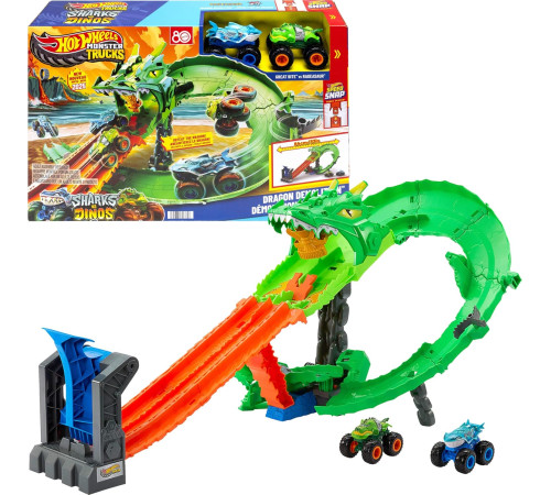 hot wheels jfr06 set de joc "monster trucks sharks vs dinos"