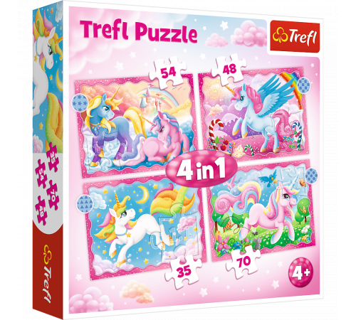  trefl 34389 puzzle 4-în-1 "unicorni și magie" (70/54/48/35 el.)