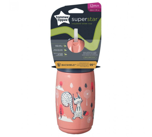 tommee tippee tt0395 cana termica cu pai "superstar" roz (12 luni+) 266 ml.