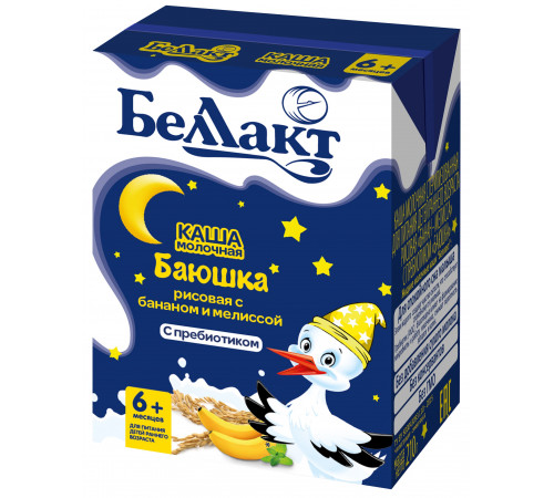 Беллакт Terci cu lapte de orez cu banană și melissa "Bayushka" cu prebiotice (6 m +) 210 gr. Беллакт terci cu lapte de orez cu banană și melissa "bayushka" cu prebiotice (6 m +) 210 gr.