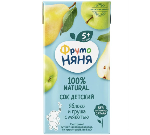 ФрутоНяня сок яблоко-груша с мякотью 200 мл. (5 м+)