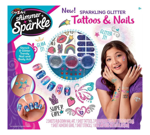 Cra-Z-Art 65502INT Набор для создания маникюра и тату "Sparkling Glitter & Shimmer Tattoos & Nails"  cra-z-art 65502int Набор для создания маникюра и тату "sparkling glitter & shimmer tattoos & nails"