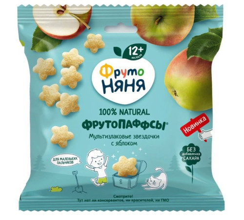  ФрутоНяня Мультизлаковые звездочки «ФрутоПаффсы» с яблоком 21 гр. (12 м+)