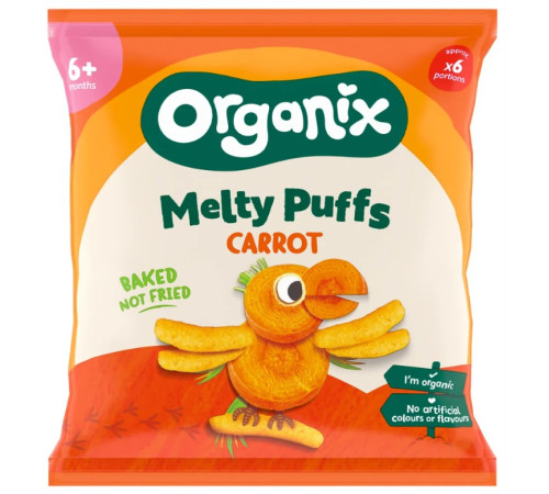  organix snack bio din porumb dulce cu morcovi (6 luni+) 20 gr.