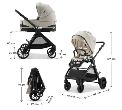 kinderkraft cărucior multifuncțional 2-&icirc;n-1 vesto 2 (bej)