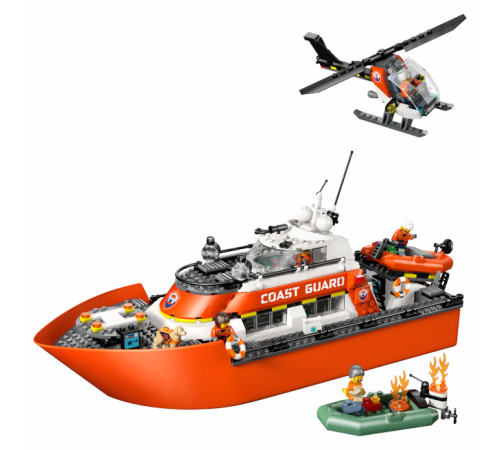lego city 60504 constructor "barcă de salvare și elicopter al pazei de coastă" (742 el.)