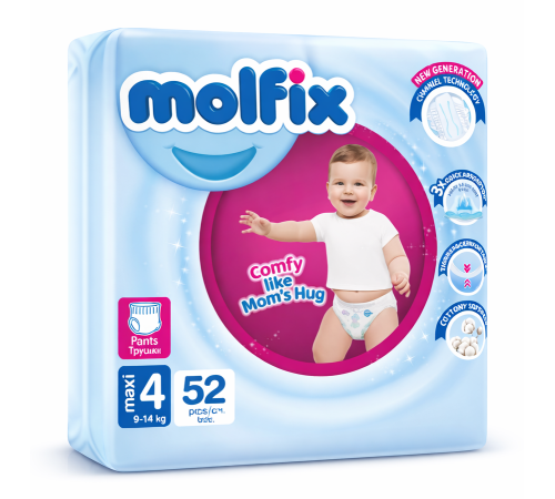  molfix maxi scutece-chiloțel 4 (9-14 kg) 52 buc.