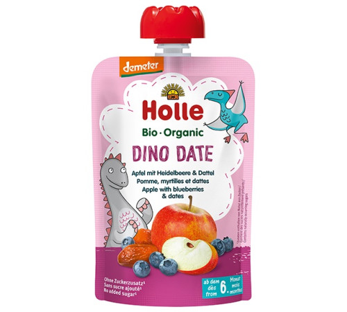  holle bio organic Пюре "dino date" Яблоко-черника-финики (6 м+) 100 гр.