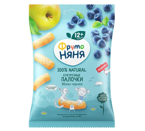 ФрутоНяня bețișoare de porumb cu mere și afine 20 g. (12 l+)